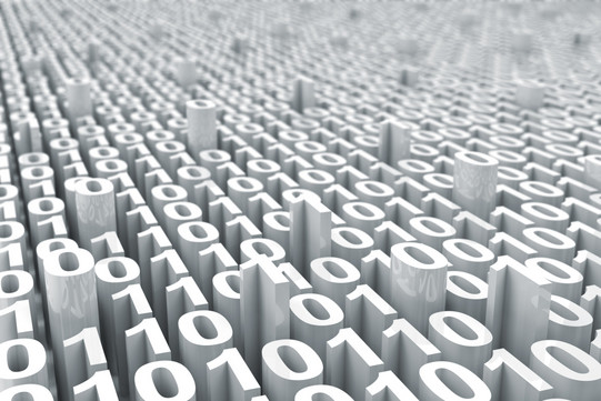 Binary system Multiple white zeros and ones in 3D.